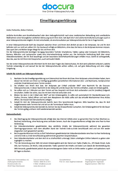 Einwilligungserklärung für Doccura